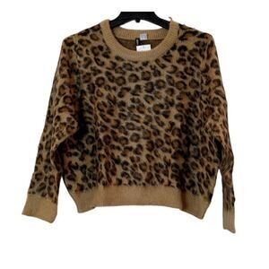 Divided H&M Womens Size XL Brown Crew Neck Animal Print Long Sleeve Sweater